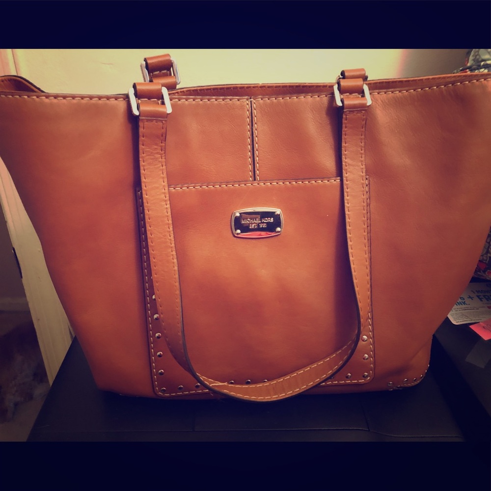 RARE- Michael Kors "Astor" gold studded brown tote